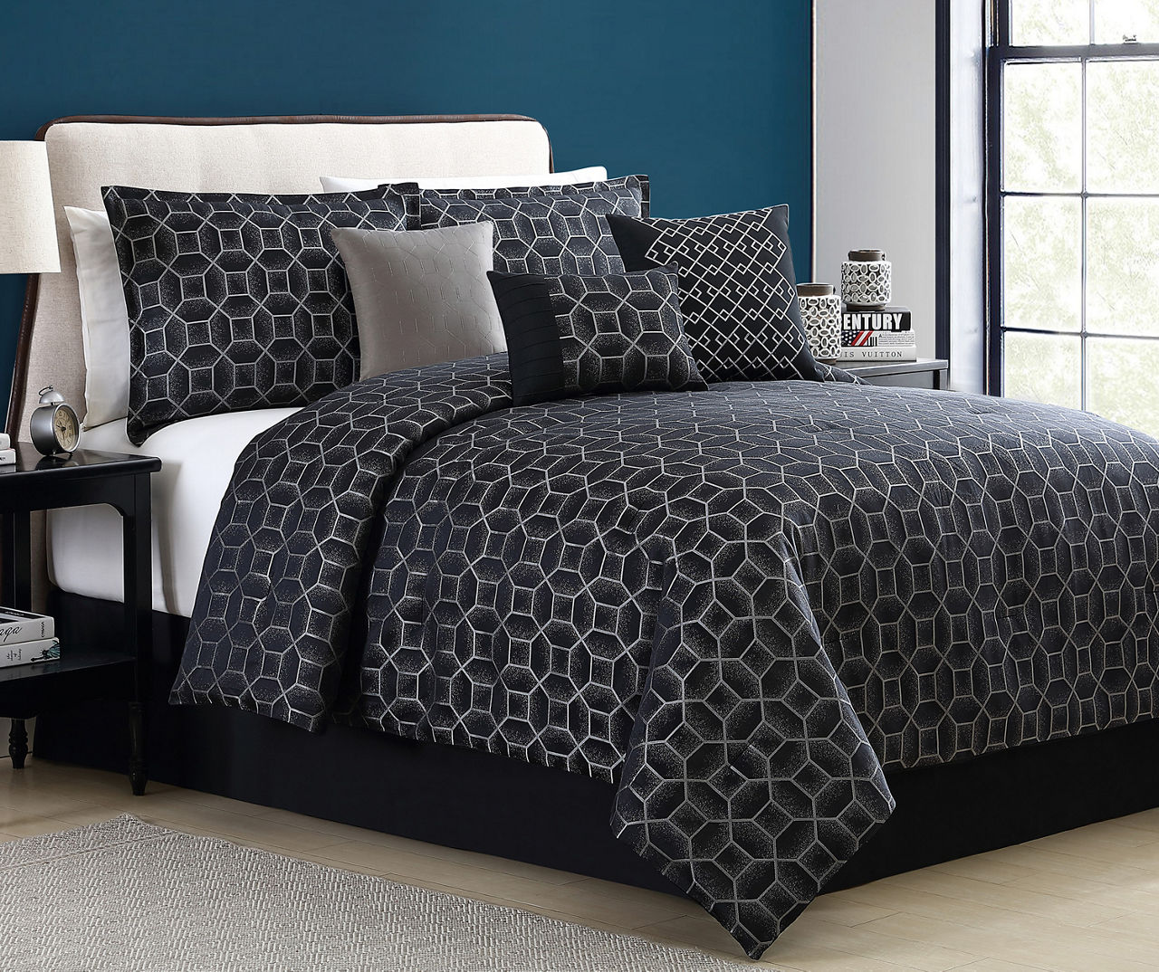 Octagon Gray King 7-Piece Jacquard Comforter Set