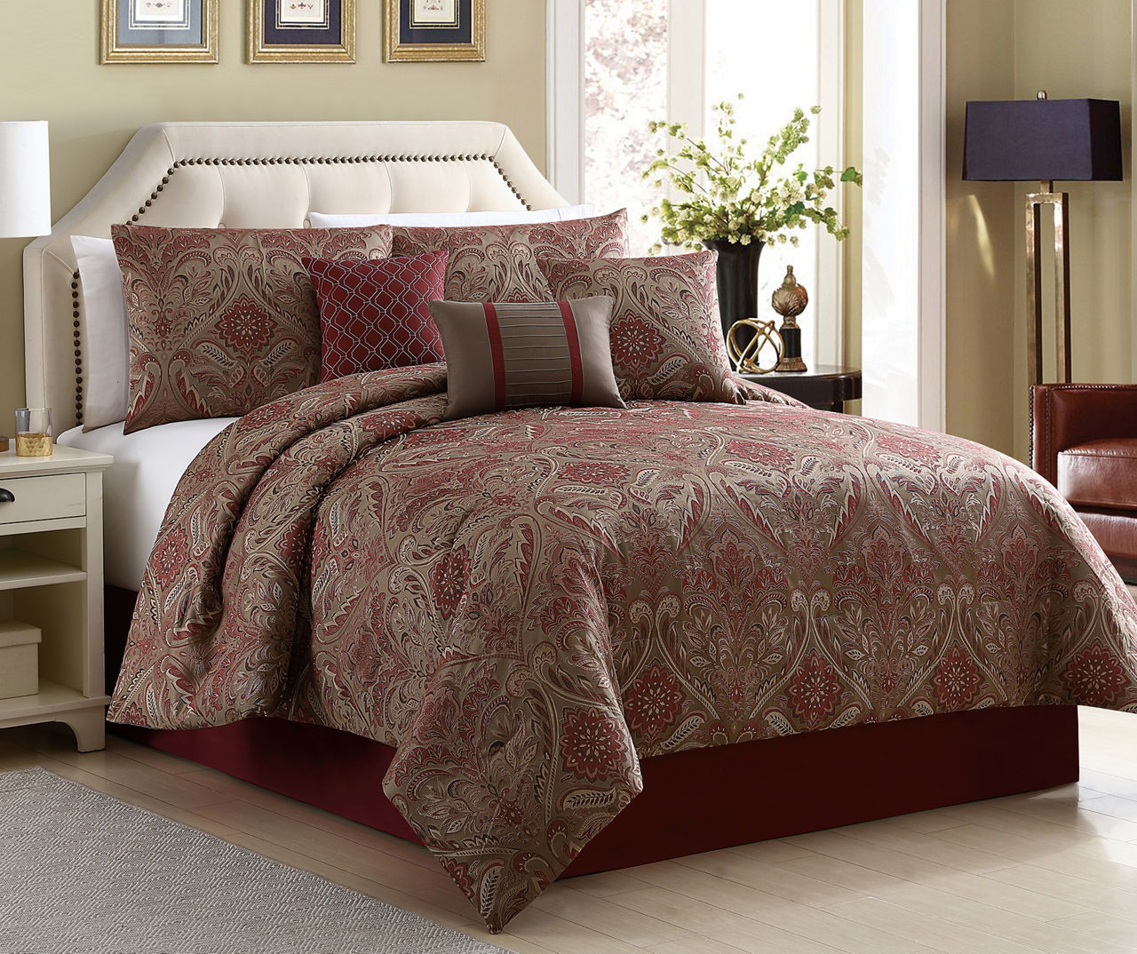 La Grange Tan Queen 7-Piece Jacquard Comforter Set