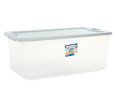 Clear Latching Tote with Cement Lid and Latches, 106 Qt.