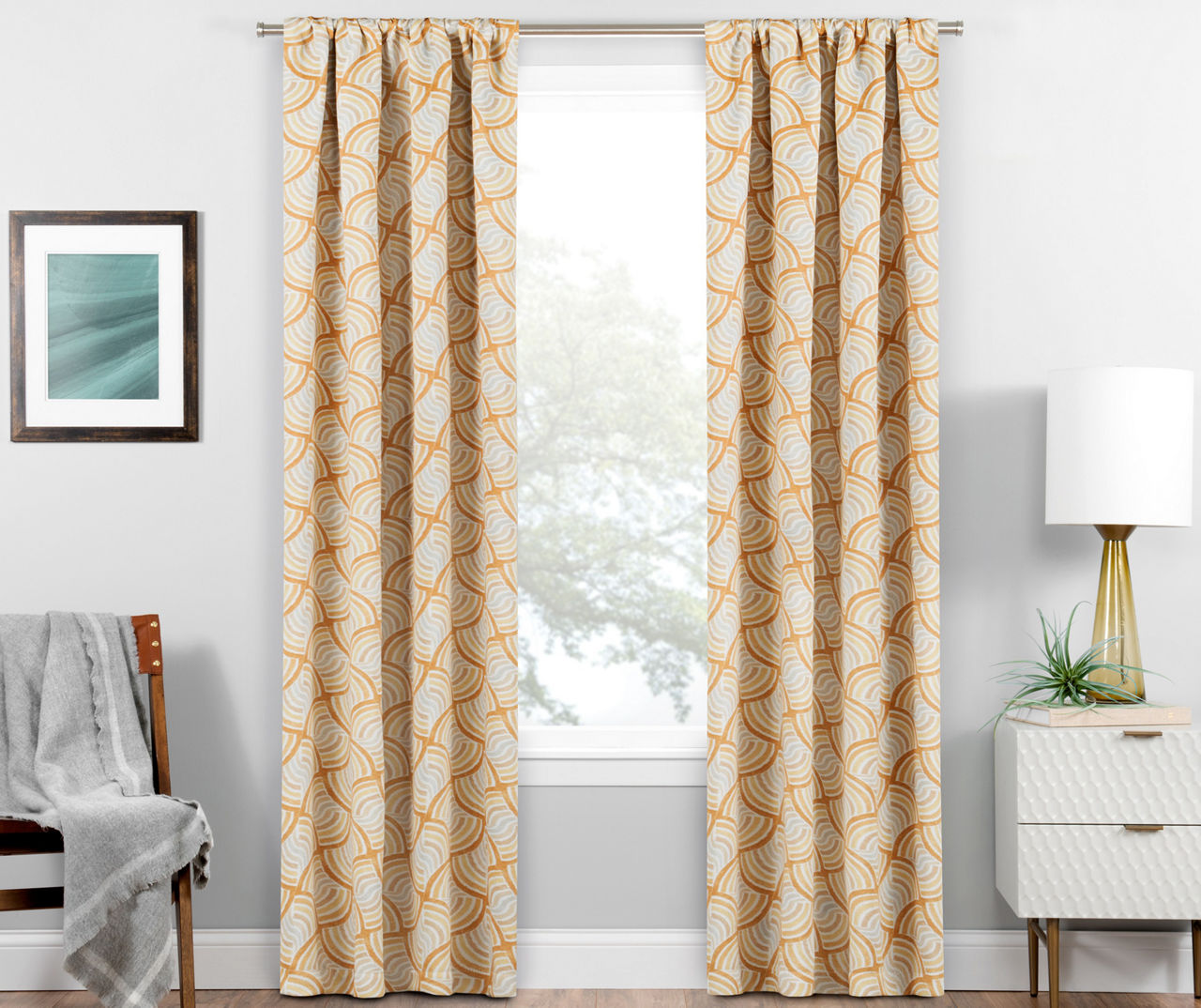 Sundown Brock Gold Geo Blackout Single Curtain Panel, (63