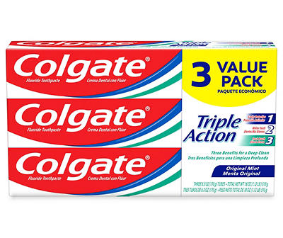 Colgate Triple Action Toothpaste, Mint - 6.0 Ounce, 3 Pack