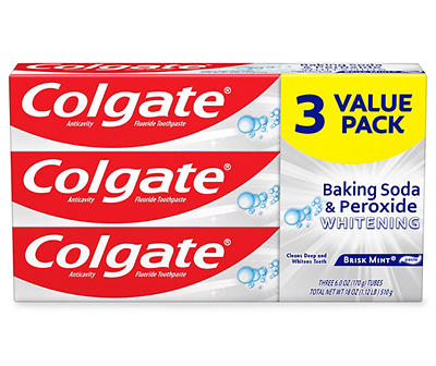 Brisk Mint Baking Soda & Peroxide Whitening Toothpaste, 3-Pack