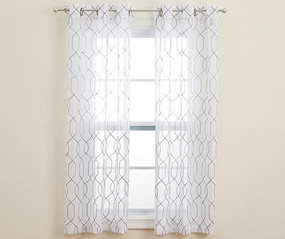 Gray Geo Embroidered Sheer Curtain Panel Pair, (63