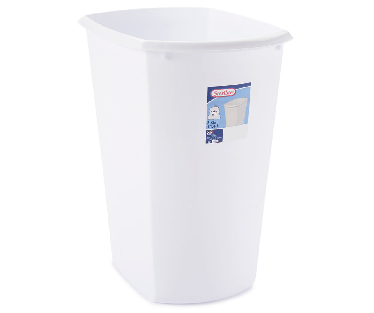 Sterilite White 3 Gallon Wastebasket with Grey Handles 