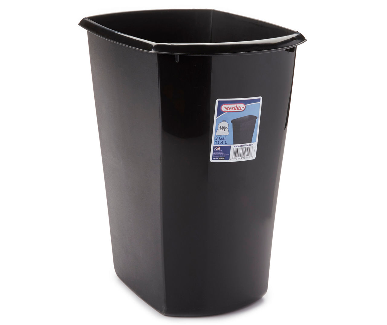 Sterilite - Black 3-Gallon Rectangular Wastebasket