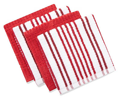 Red Solid & Stripe Dish Cloths, 4-Pack