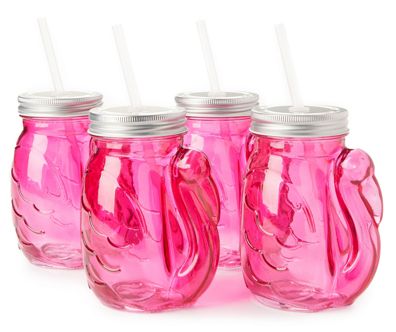 Pink Cactus Drinking Glass Jar Pink Flower Topper and Straw for Summer