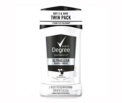 Degree Men UltraClear Black+White Antiperspirant Deodorant, 2.7 oz, Twin Pack