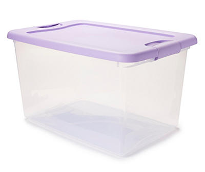 Clear 64-Quart Latch Tote with Lilac Lid