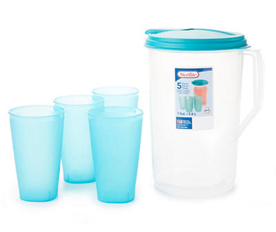 Blue 1-Gallon Pitcher with 4 20 Oz. Tumblers, 5-Piece Drink Set