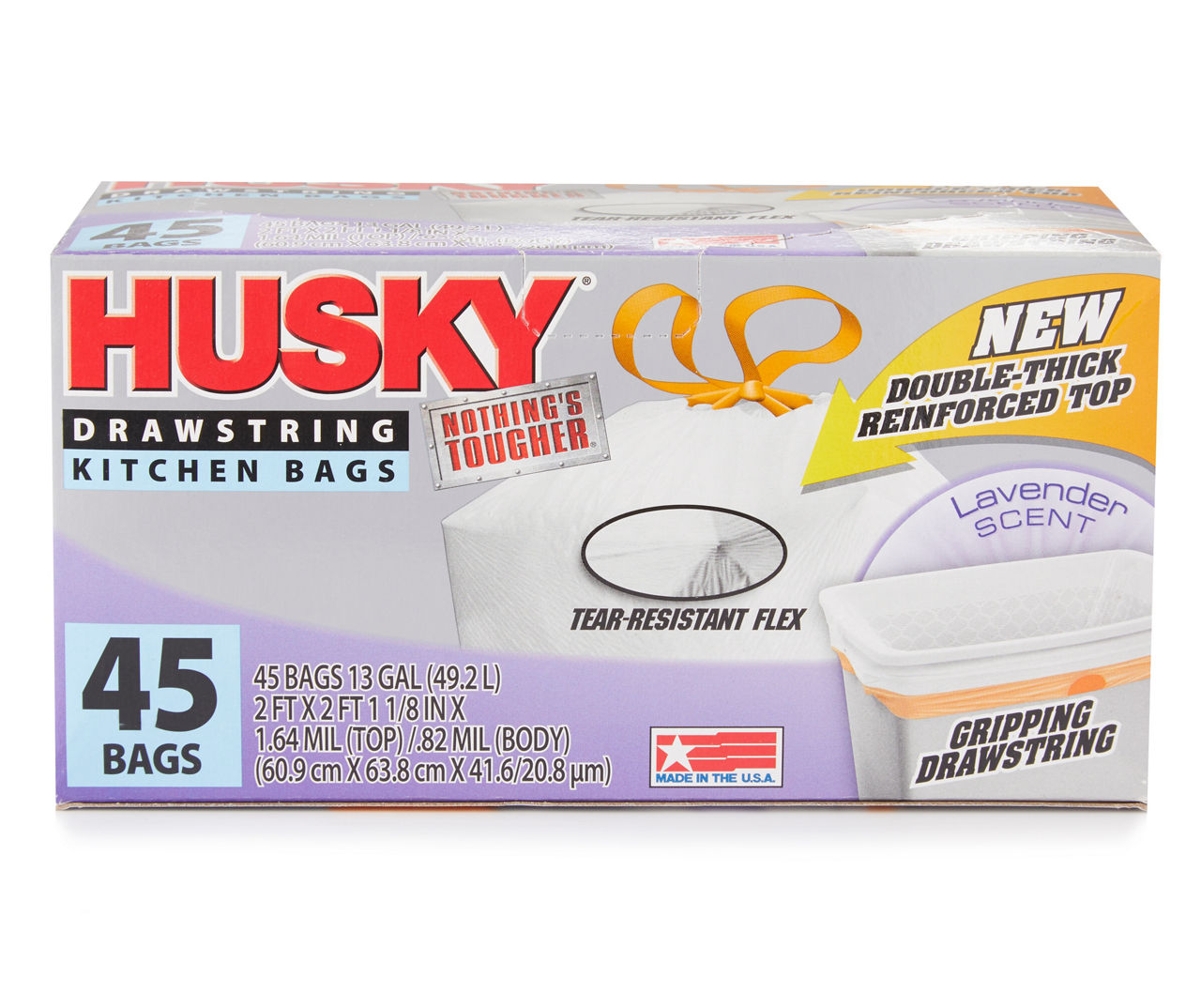 Husky Drawstring Flex Garbage Bags, 13 Gallon, 45 Count