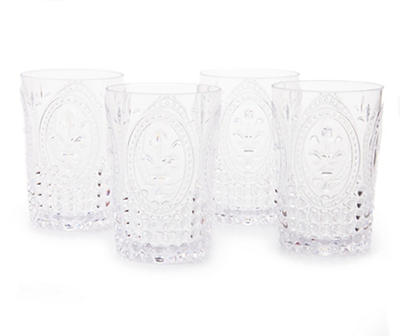Fleur-De-Lis Double Old Fashion Tumbler 4-Piece Glassware Set