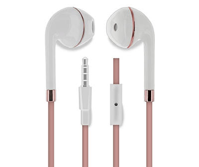White & Blush Wired Earbuds  with Mic