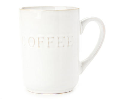 "Coffee" White Embossed Ceramic Mug