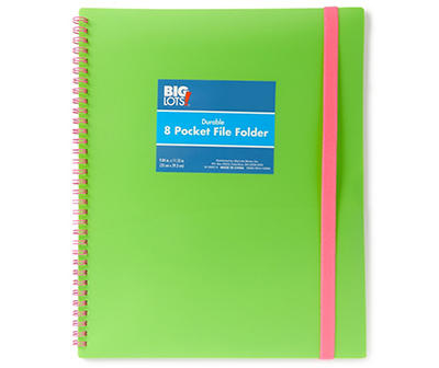 Green 8-Pocket Spiral File Folder with Strap