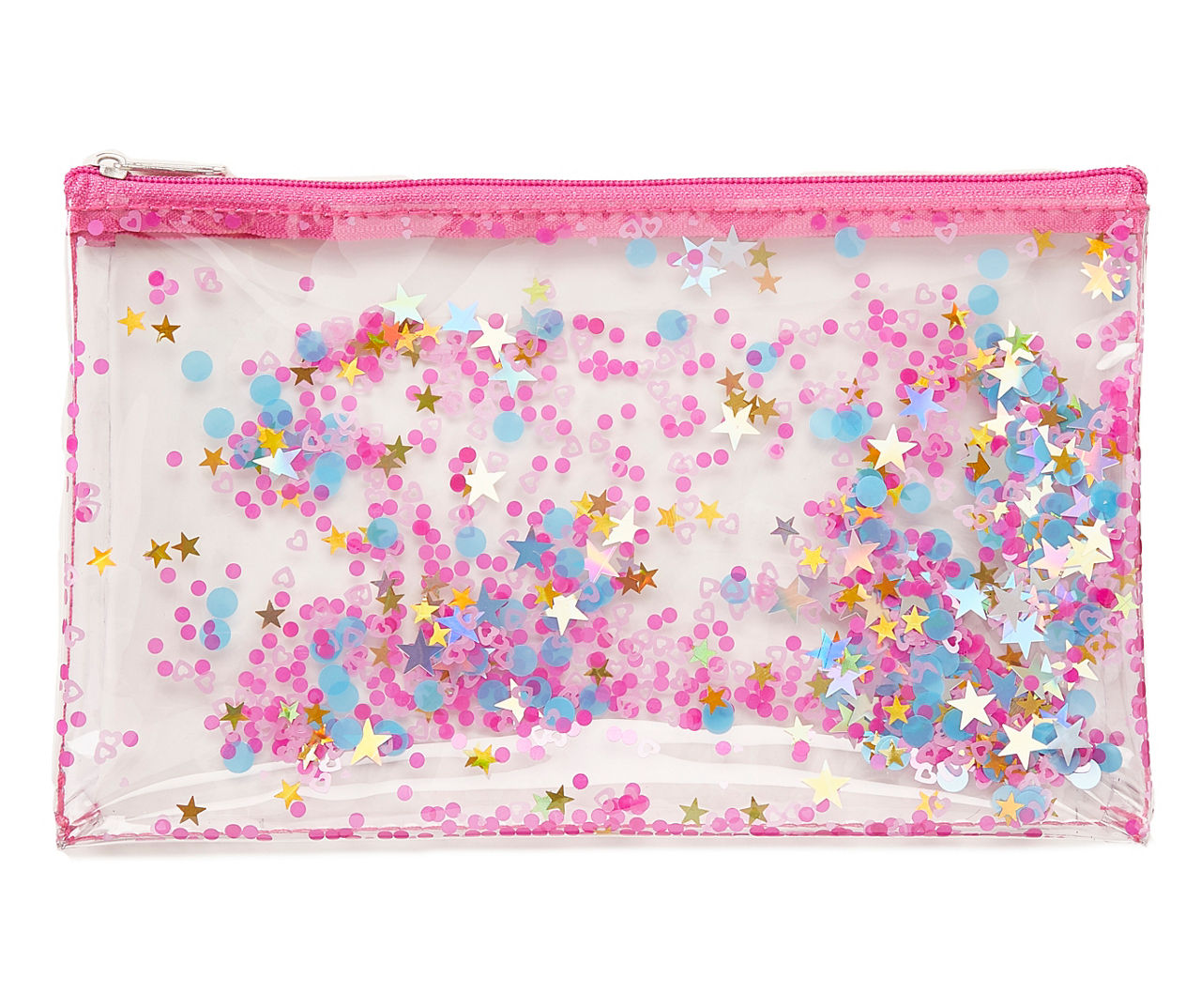 Big Lots Pink Confetti Glitter Pencil Pouch Big Lots