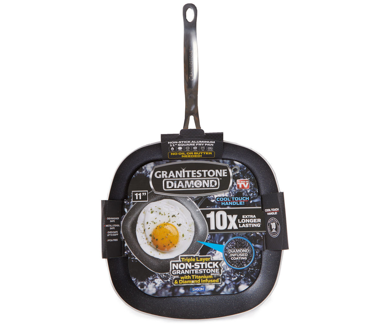Granite Stone Diamond 11 Ultimate Nonstick Triple-Coated Square Frying Pan  – As Seen on TV!