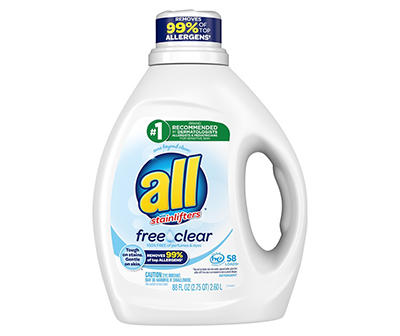 All with Stainlifters Free Clear Liquid Laundry Detergent 58 Loads 88 fl. oz. Jug
