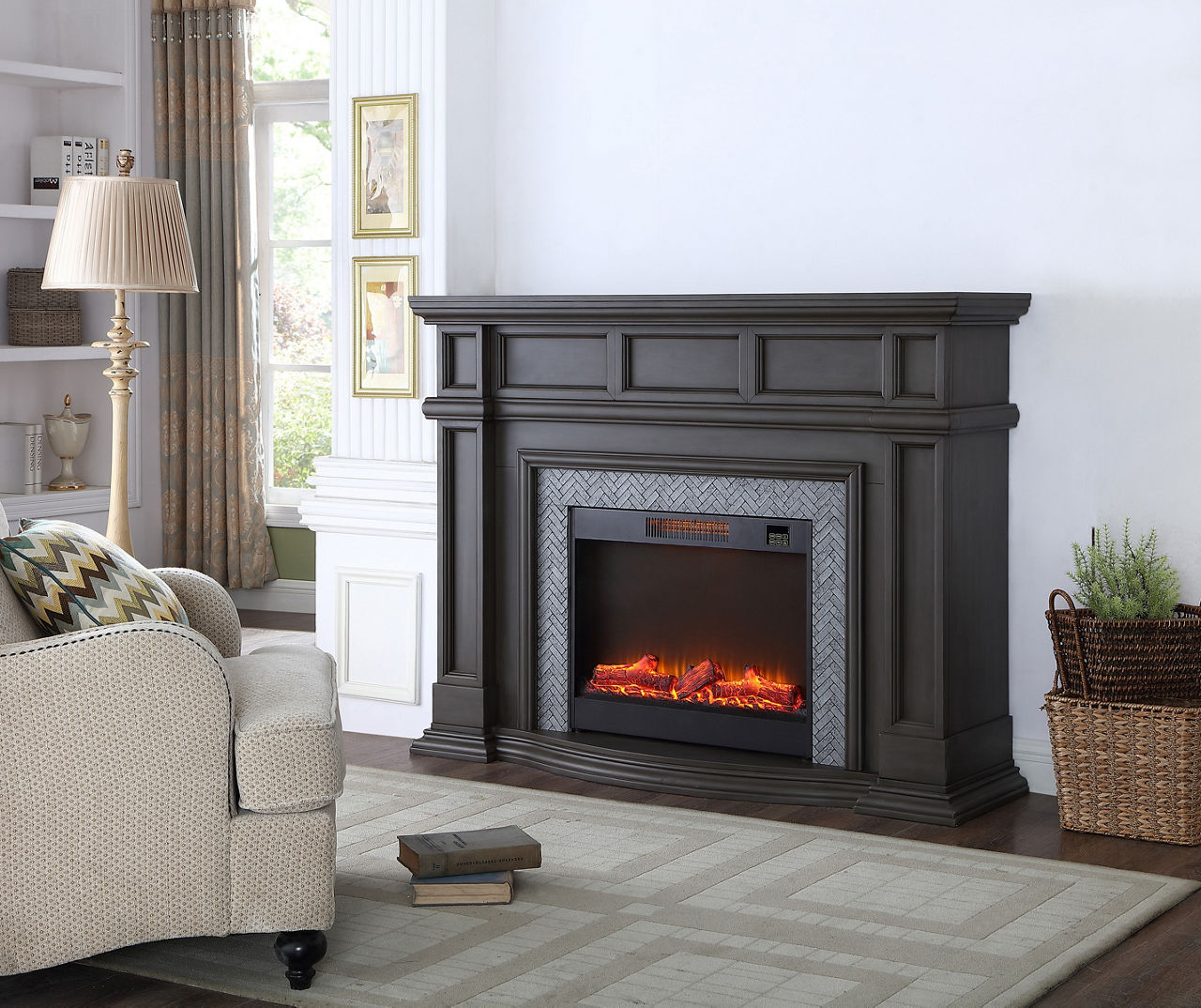 Big lots store grey fireplace