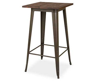 41.34"H Rustic Steel Bar Table w/Elm Wood Top