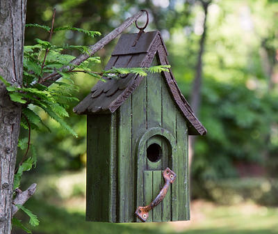 Green Distressed Wooden Birdhouse