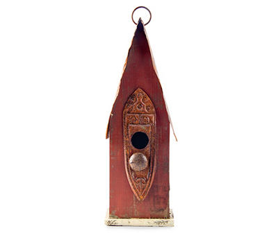 Tall Red Distressed Wood Birdhouse