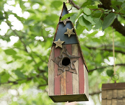 12.4''H Solid Wood/Metal Rustic Birdhouse