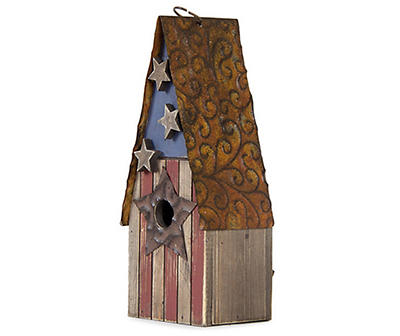 12.4''H Solid Wood/Metal Rustic Birdhouse