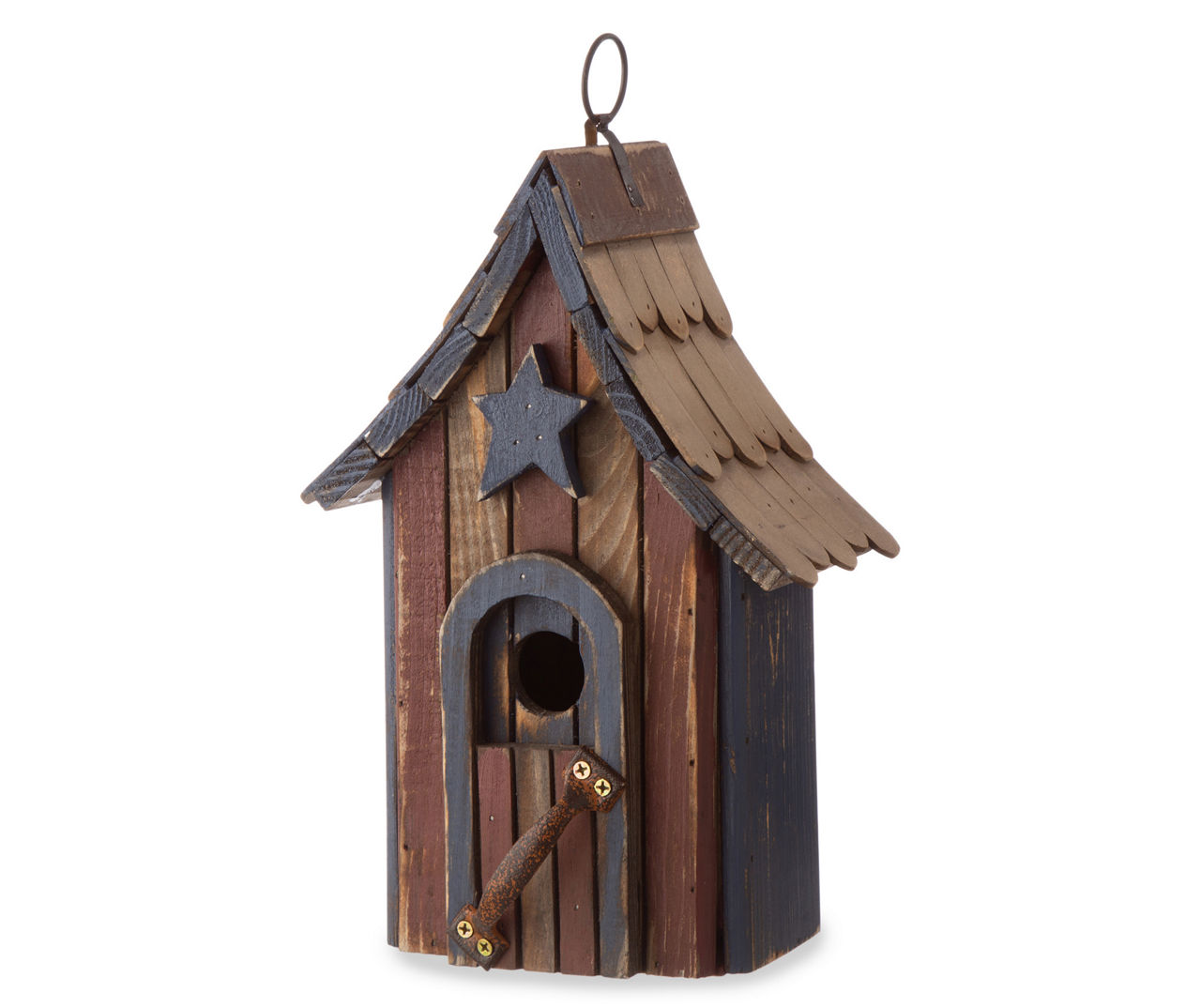 Star & Stripe Distressed Wood & Metal Birdhouse