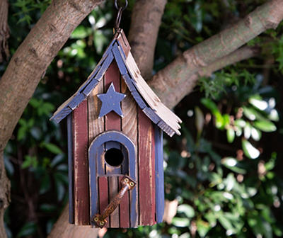 Star & Stripe Distressed Wood & Metal Birdhouse