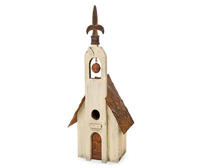 White Distressed Church Birdhouse with Bell
