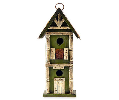 Distressed Green 2-Tiered Wood Birdhouse