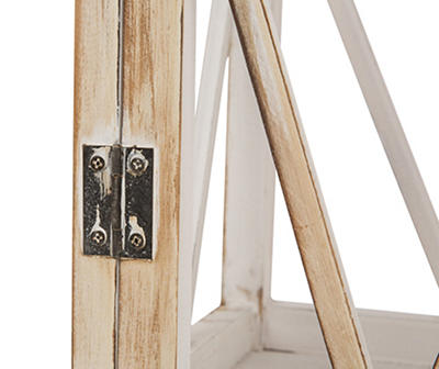Whitewash Wood Frame & Metal 2-Piece Candle Lantern Set