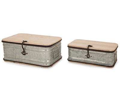 Galvanized Metal & Wood Storage Chests, 2-Pack