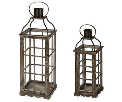 Espresso Wood Frame & Metal 2-Piece Candle Lanterns Set