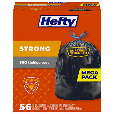 Hefty Strong Mega Pack 30 Gallon Large Multipurpose Drawstring Trash Bags 56 ea