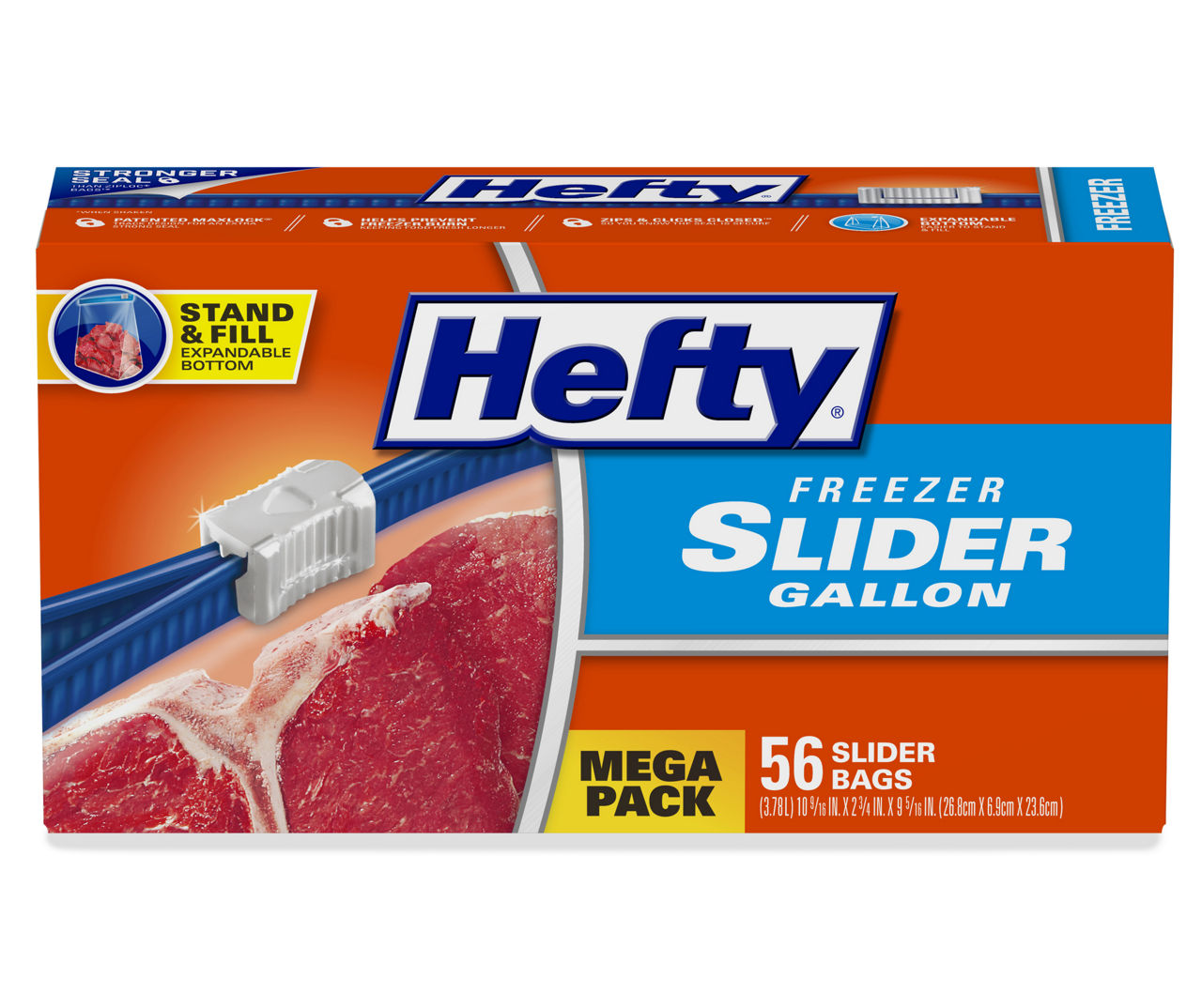Hefty 1 Gal. Slider Freezer Bag Stand & Fill Expandable Bottom (10