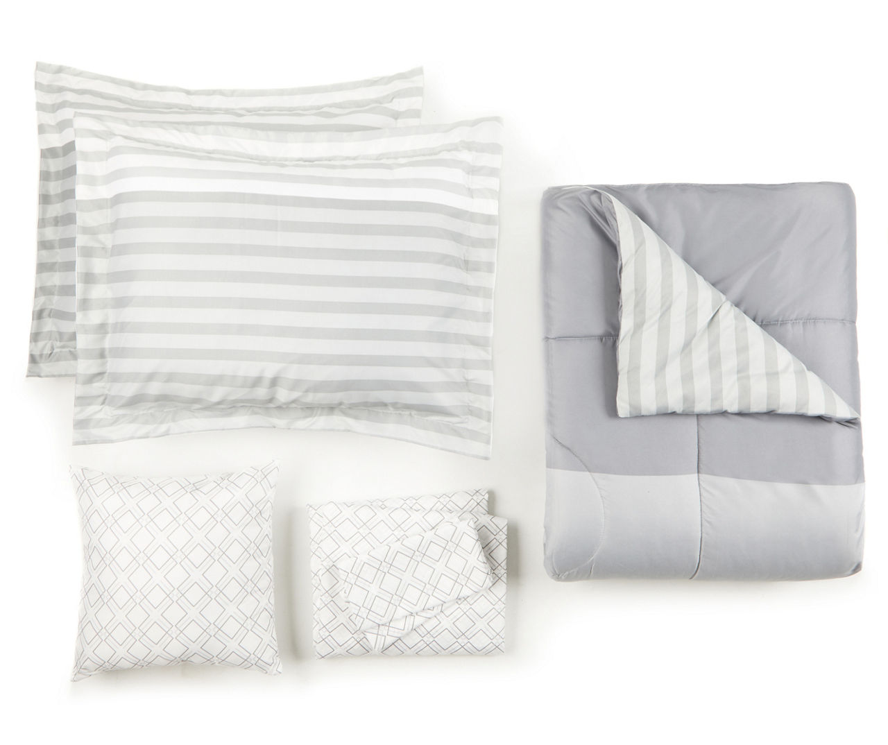 Gray & White Stripe Queen Reversible 8-Piece Comforter Set