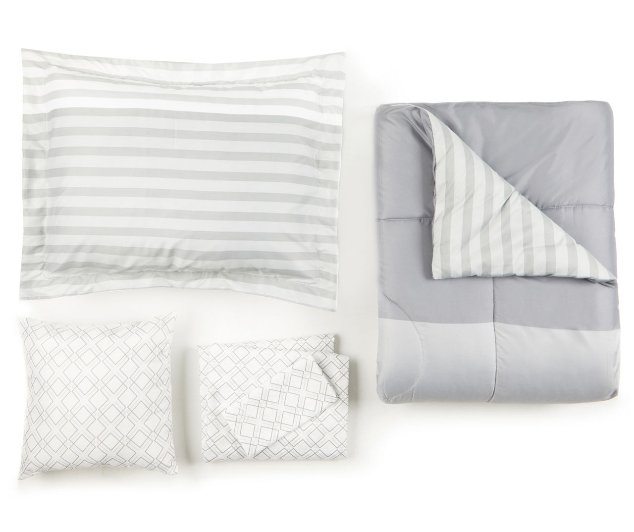 Gray & White Stripe Twin Reversible 6-Piece Comforter Set