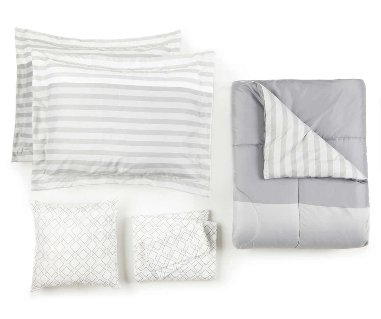 Gray & White Stripe Full Reversible 8-Piece Comforter Set