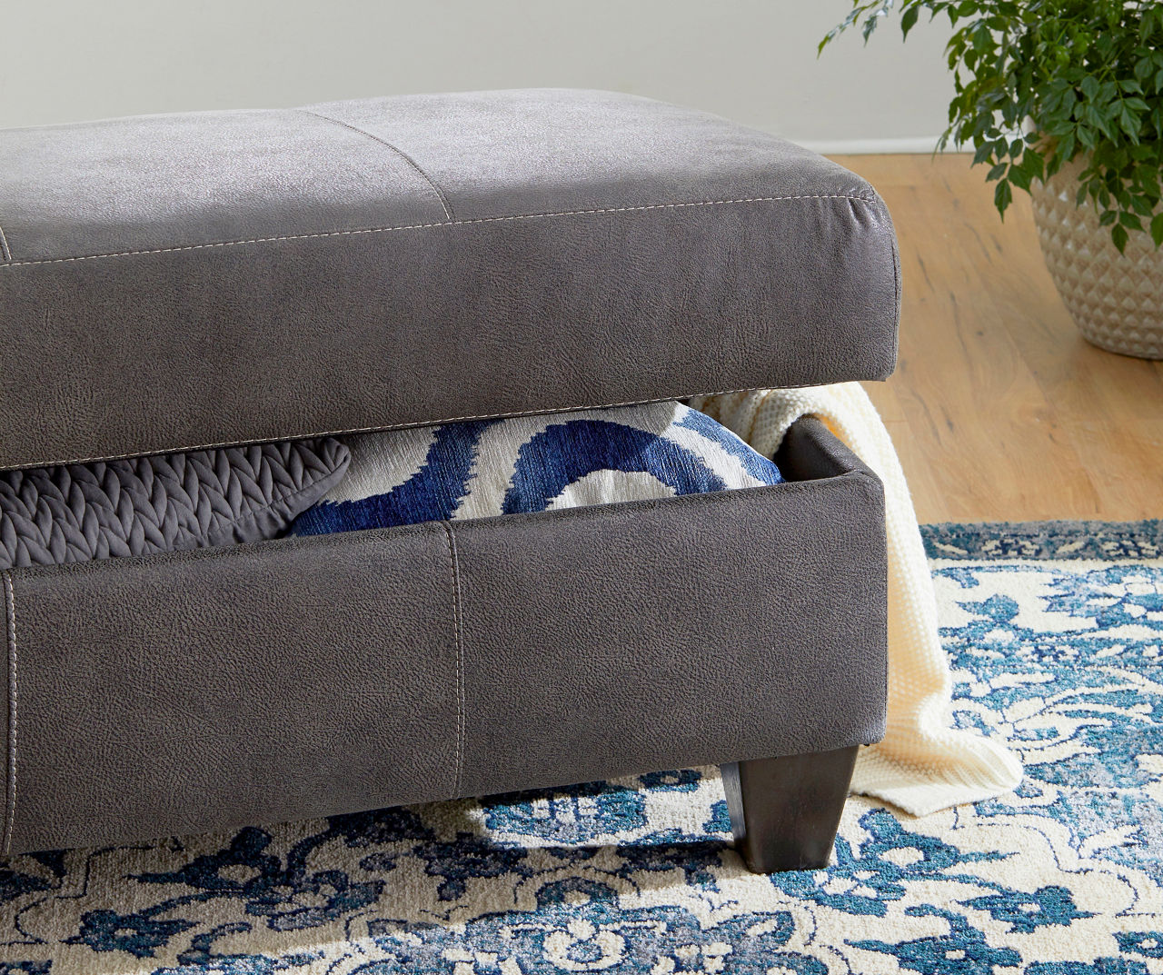 Gray Fabric Polyester Upholstered Ottoman