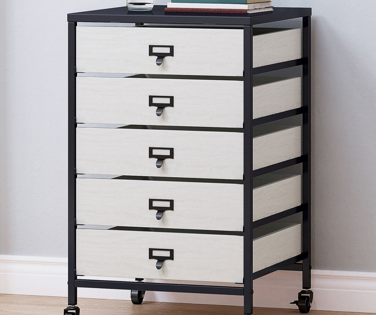 Stratford Farmhouse White 5-Drawer Rolling Cart