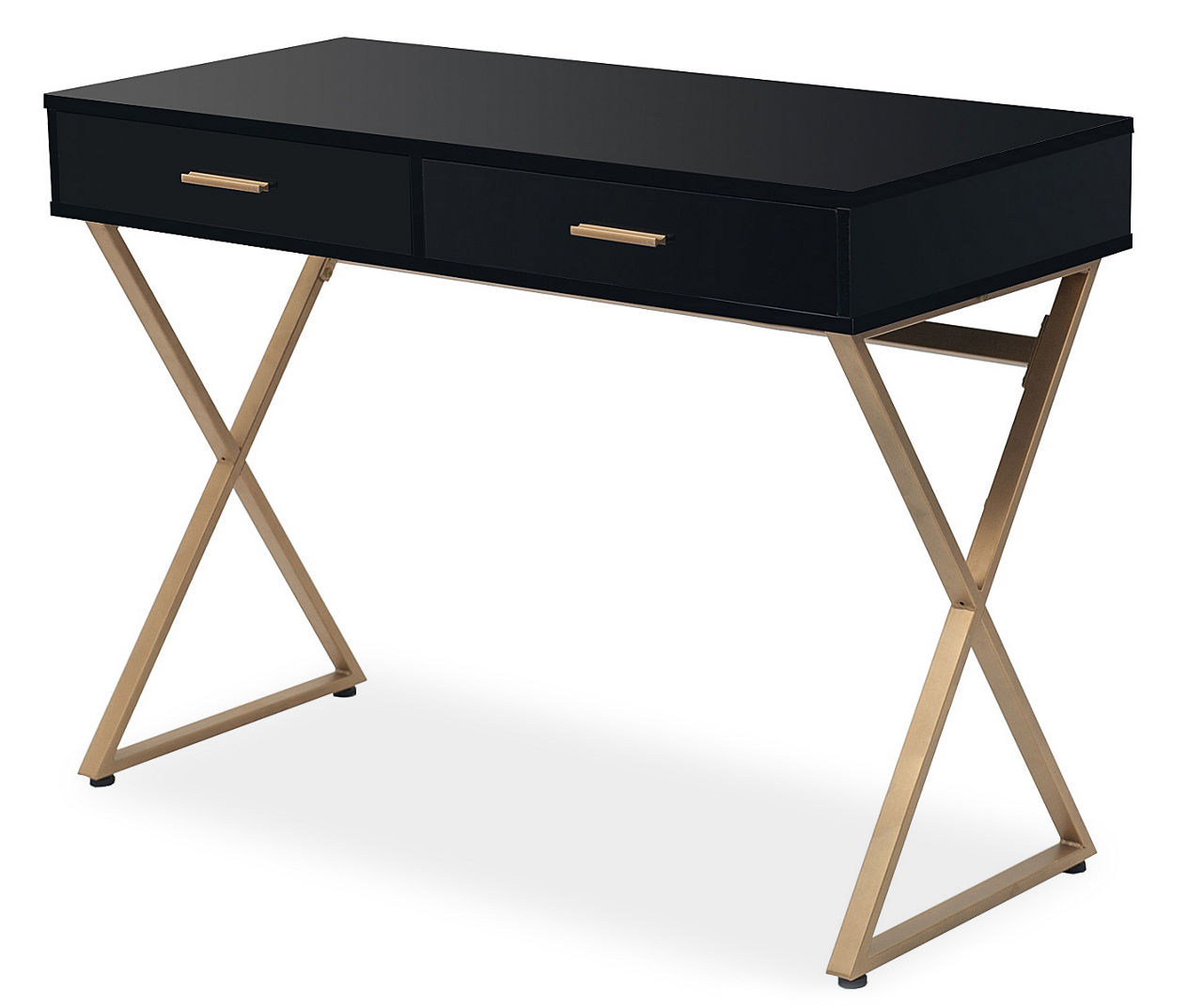 Dark Wood & Gold Double Drawer Desk