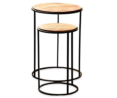 Mango Wood & Metal Round Nested 2-Piece Accent Table Set