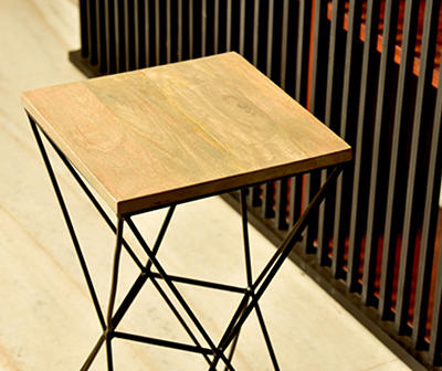 Square Iron & Wood Geometric Accent Table