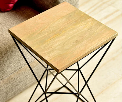Square Iron & Wood Geometric Accent Table