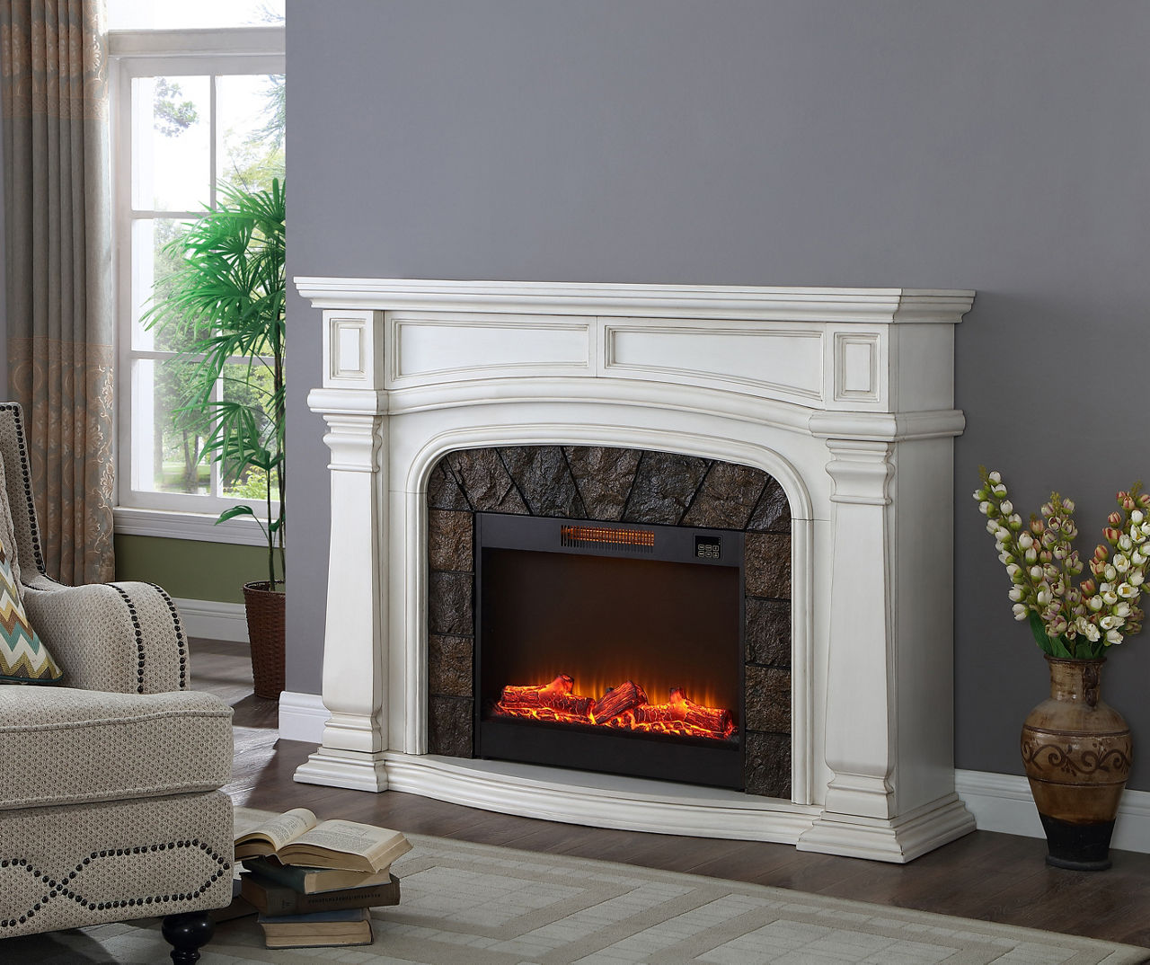 62" Grand White Electric Fireplace Big Lots