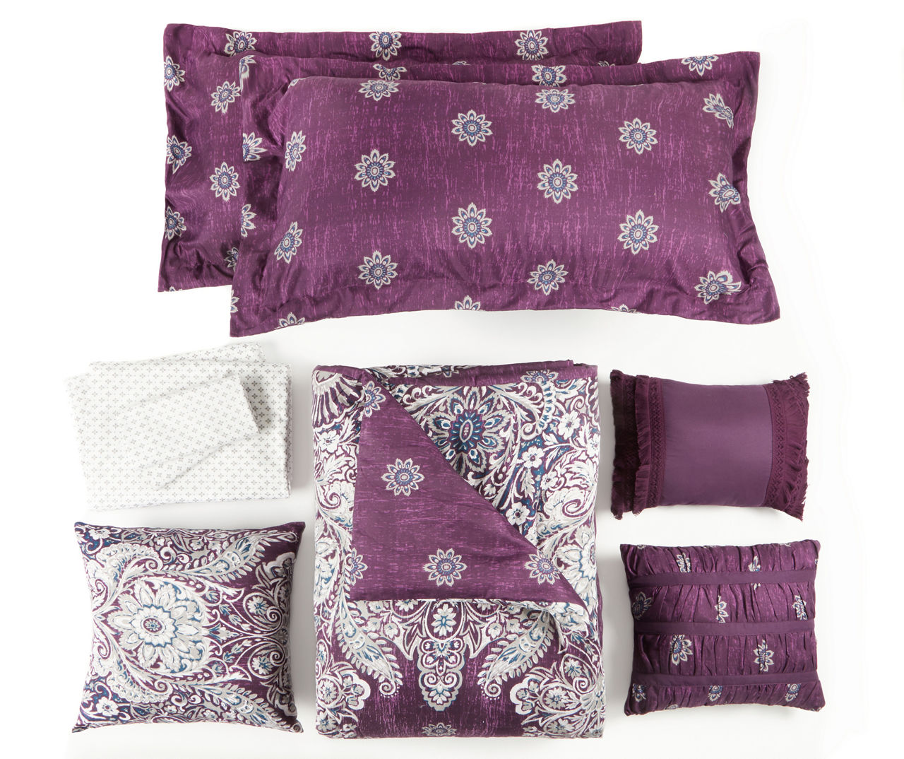 White, Gray & Purple Penelope King Comforter Set, 10-Piece 