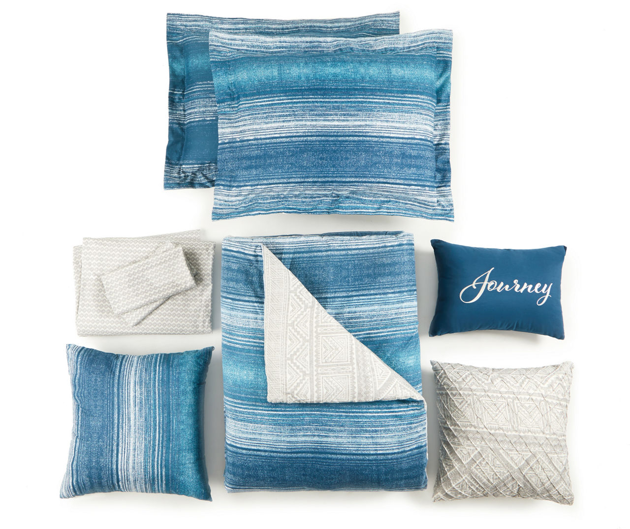 Gray & Blue Stripe Queen Comforter Set, 10-Piece 