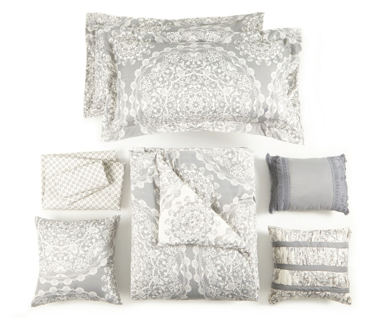 Gray & White Medallion King 10-Piece Comforter Set